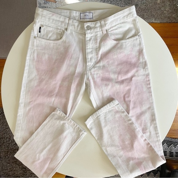 AMI Paris Men’s Tye Dye Straight Leg Jean Pink White 33x34 - Picture 3 of 11
